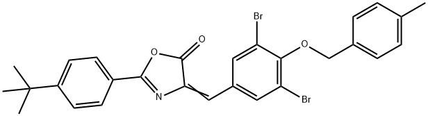 2-(4-tert-butylphenyl)-4-{3,5-dibromo-4-[(4-methylbenzyl)oxy]benzylidene}-1,3-oxazol-5(4H)-one 结构式