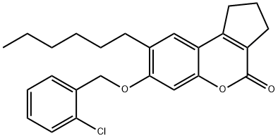 7-[(2-chlorobenzyl)oxy]-8-hexyl-2,3-dihydrocyclopenta[c]chromen-4(1H)-one 结构式