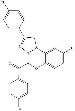 [9-chloro-2-(4-chlorophenyl)-1,10b-dihydropyrazolo[1,5-c][1,3]benzoxazin-5-yl](4-chlorophenyl)methanone 结构式
