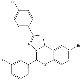 9-bromo-5-(3-chlorophenyl)-2-(4-chlorophenyl)-1,10b-dihydropyrazolo[1,5-c][1,3]benzoxazine 结构式