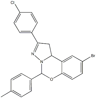 9-bromo-2-(4-chlorophenyl)-5-(4-methylphenyl)-1,10b-dihydropyrazolo[1,5-c][1,3]benzoxazine 结构式