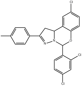 9-chloro-5-(2,4-dichlorophenyl)-2-(4-methylphenyl)-1,10b-dihydropyrazolo[1,5-c][1,3]benzoxazine 结构式
