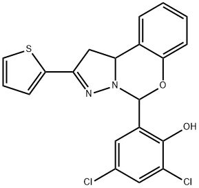 2,4-dichloro-6-(2-thien-2-yl-1,10b-dihydropyrazolo[1,5-c][1,3]benzoxazin-5-yl)phenol 结构式