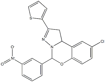 9-chloro-5-{3-nitrophenyl}-2-thien-2-yl-1,10b-dihydropyrazolo[1,5-c][1,3]benzoxazine 结构式