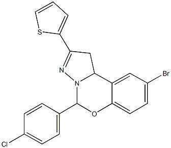 9-bromo-5-(4-chlorophenyl)-2-thien-2-yl-1,10b-dihydropyrazolo[1,5-c][1,3]benzoxazine 结构式