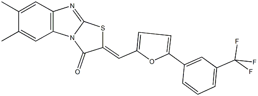 6,7-dimethyl-2-({5-[3-(trifluoromethyl)phenyl]-2-furyl}methylene)[1,3]thiazolo[3,2-a]benzimidazol-3(2H)-one 结构式