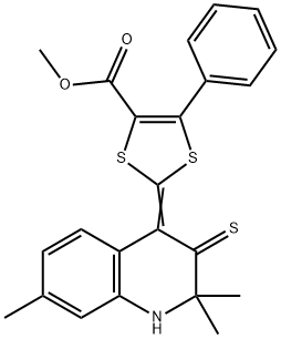 methyl 5-phenyl-2-(2,2,7-trimethyl-3-thioxo-2,3-dihydro-4(1H)-quinolinylidene)-1,3-dithiole-4-carboxylate 结构式