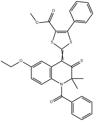 methyl 2-(1-benzoyl-6-ethoxy-2,2-dimethyl-3-thioxo-2,3-dihydro-4(1H)-quinolinylidene)-5-phenyl-1,3-dithiole-4-carboxylate 结构式