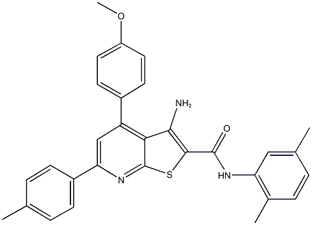 3-amino-N-(2,5-dimethylphenyl)-4-(4-methoxyphenyl)-6-(4-methylphenyl)thieno[2,3-b]pyridine-2-carboxamide 结构式