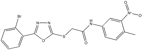 2-{[5-(2-bromophenyl)-1,3,4-oxadiazol-2-yl]sulfanyl}-N-{3-nitro-4-methylphenyl}acetamide 结构式