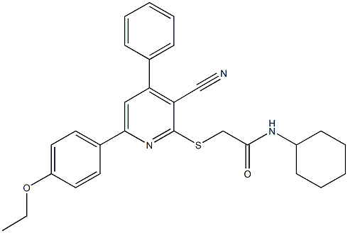 2-{[3-cyano-6-(4-ethoxyphenyl)-4-phenyl-2-pyridinyl]sulfanyl}-N-cyclohexylacetamide 结构式