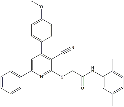 2-{[3-cyano-4-(4-methoxyphenyl)-6-phenyl-2-pyridinyl]sulfanyl}-N-(2,5-dimethylphenyl)acetamide 结构式