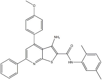 3-amino-N-(2,5-dimethylphenyl)-4-(4-methoxyphenyl)-6-phenylthieno[2,3-b]pyridine-2-carboxamide 结构式