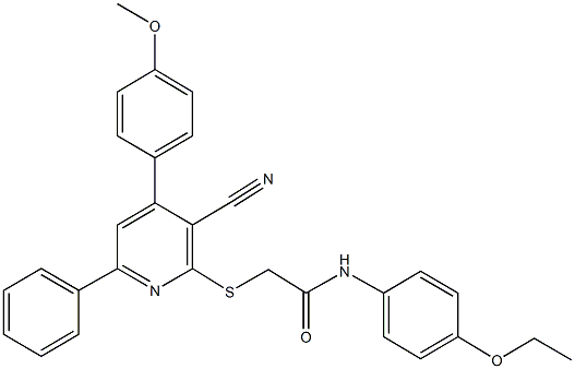 2-{[3-cyano-4-(4-methoxyphenyl)-6-phenyl-2-pyridinyl]sulfanyl}-N-(4-ethoxyphenyl)acetamide 结构式