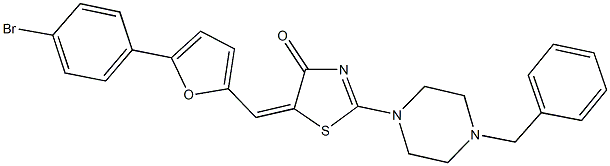 2-(4-benzyl-1-piperazinyl)-5-{[5-(4-bromophenyl)-2-furyl]methylene}-1,3-thiazol-4(5H)-one 结构式