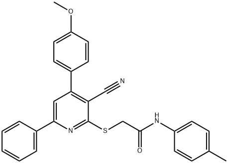 2-{[3-cyano-4-(4-methoxyphenyl)-6-phenyl-2-pyridinyl]sulfanyl}-N-(4-methylphenyl)acetamide 结构式