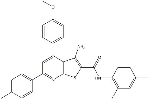 3-amino-N-(2,4-dimethylphenyl)-4-(4-methoxyphenyl)-6-(4-methylphenyl)thieno[2,3-b]pyridine-2-carboxamide 结构式