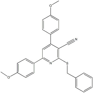 2-(benzylsulfanyl)-4,6-bis(4-methoxyphenyl)nicotinonitrile 结构式