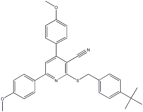 2-[(4-tert-butylbenzyl)sulfanyl]-4,6-bis(4-methoxyphenyl)nicotinonitrile 结构式