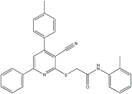 2-{[3-cyano-4-(4-methylphenyl)-6-phenyl-2-pyridinyl]sulfanyl}-N-(2-methylphenyl)acetamide 结构式