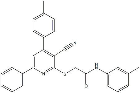 2-{[3-cyano-4-(4-methylphenyl)-6-phenyl-2-pyridinyl]sulfanyl}-N-(3-methylphenyl)acetamide 结构式