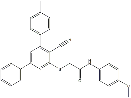 2-{[3-cyano-4-(4-methylphenyl)-6-phenyl-2-pyridinyl]sulfanyl}-N-(4-methoxyphenyl)acetamide 结构式