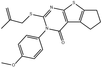 3-(4-methoxyphenyl)-2-[(2-methyl-2-propenyl)sulfanyl]-3,5,6,7-tetrahydro-4H-cyclopenta[4,5]thieno[2,3-d]pyrimidin-4-one 结构式