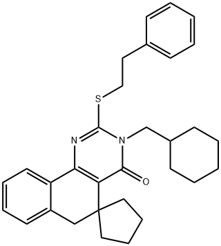 3-(cyclohexylmethyl)-2-[(2-phenylethyl)sulfanyl]-5,6-dihydrospiro(benzo[h]quinazoline-5,1'-cyclopentane)-4(3H)-one 结构式