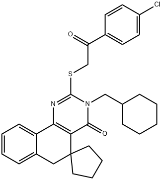 2-{[2-(4-chlorophenyl)-2-oxoethyl]sulfanyl}-3-(cyclohexylmethyl)-5,6-dihydrospiro(benzo[h]quinazoline-5,1'-cyclopentane)-4(3H)-one 结构式