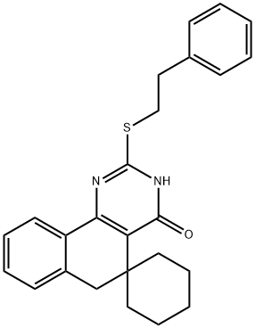 2-[(2-phenylethyl)sulfanyl]-5,6-dihydrospiro(benzo[h]quinazoline-5,1'-cyclohexane)-4(3H)-one 结构式