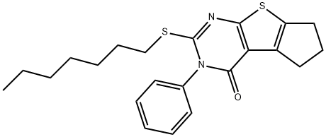 2-(heptylsulfanyl)-3-phenyl-3,5,6,7-tetrahydro-4H-cyclopenta[4,5]thieno[2,3-d]pyrimidin-4-one 结构式