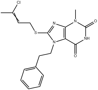 8-[(3-chloro-2-butenyl)sulfanyl]-3-methyl-7-(2-phenylethyl)-3,7-dihydro-1H-purine-2,6-dione 结构式