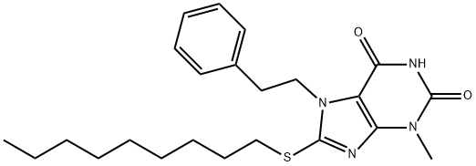 3-methyl-8-(nonylsulfanyl)-7-(2-phenylethyl)-3,7-dihydro-1H-purine-2,6-dione 结构式