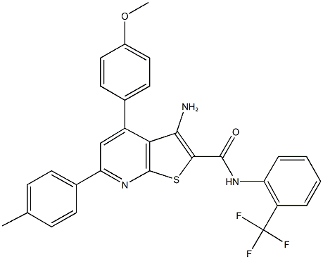 3-amino-4-(4-methoxyphenyl)-6-(4-methylphenyl)-N-[2-(trifluoromethyl)phenyl]thieno[2,3-b]pyridine-2-carboxamide 结构式