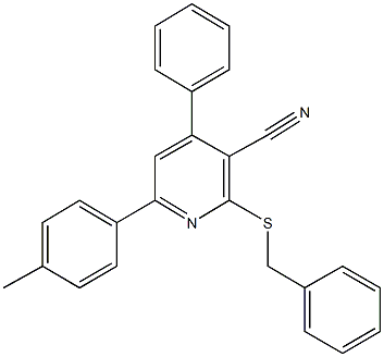 2-(benzylsulfanyl)-6-(4-methylphenyl)-4-phenylnicotinonitrile 结构式