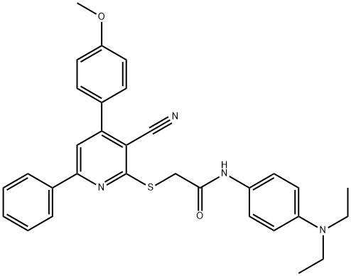 2-{[3-cyano-4-(4-methoxyphenyl)-6-phenyl-2-pyridinyl]sulfanyl}-N-[4-(diethylamino)phenyl]acetamide 结构式