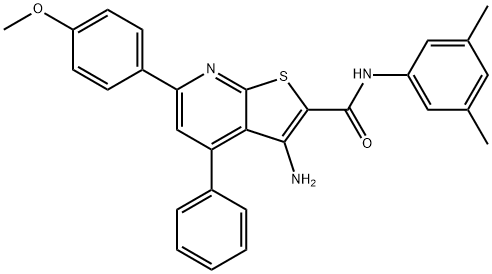 3-amino-N-(3,5-dimethylphenyl)-6-(4-methoxyphenyl)-4-phenylthieno[2,3-b]pyridine-2-carboxamide 结构式