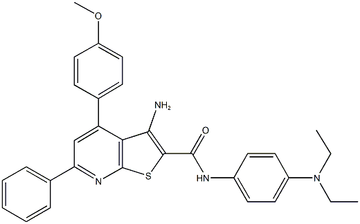 3-amino-N-[4-(diethylamino)phenyl]-4-(4-methoxyphenyl)-6-phenylthieno[2,3-b]pyridine-2-carboxamide 结构式