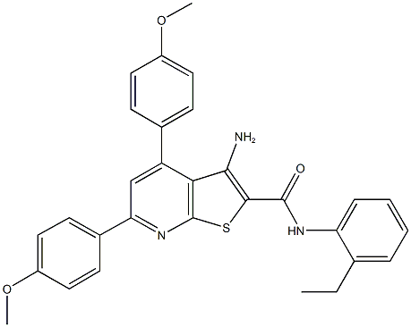 3-amino-N-(2-ethylphenyl)-4,6-bis(4-methoxyphenyl)thieno[2,3-b]pyridine-2-carboxamide 结构式