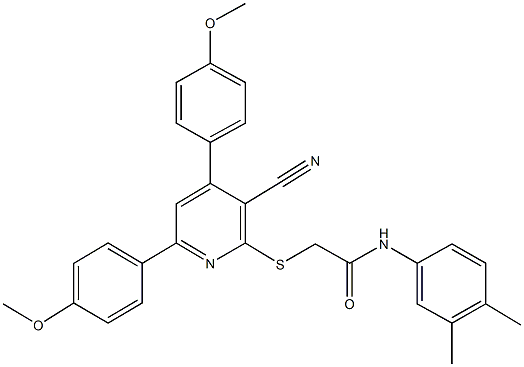 2-{[3-cyano-4,6-bis(4-methoxyphenyl)-2-pyridinyl]sulfanyl}-N-(3,4-dimethylphenyl)acetamide 结构式