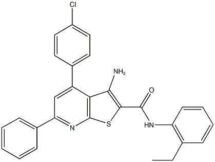 3-amino-4-(4-chlorophenyl)-N-(2-ethylphenyl)-6-phenylthieno[2,3-b]pyridine-2-carboxamide 结构式