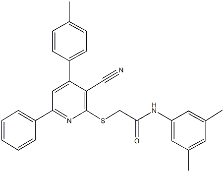 2-{[3-cyano-4-(4-methylphenyl)-6-phenyl-2-pyridinyl]sulfanyl}-N-(3,5-dimethylphenyl)acetamide 结构式