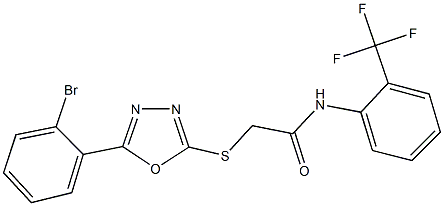 2-{[5-(2-bromophenyl)-1,3,4-oxadiazol-2-yl]sulfanyl}-N-[2-(trifluoromethyl)phenyl]acetamide 结构式