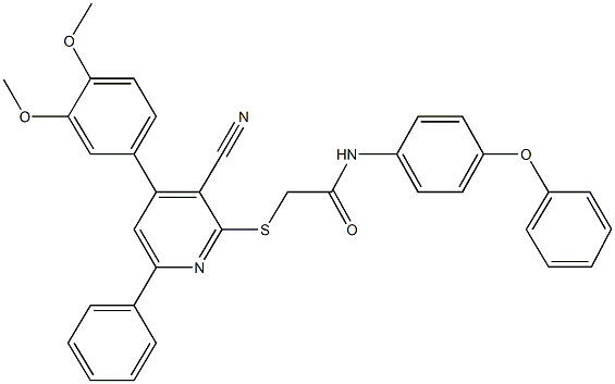 2-{[3-cyano-4-(3,4-dimethoxyphenyl)-6-phenyl-2-pyridinyl]sulfanyl}-N-(4-phenoxyphenyl)acetamide 结构式