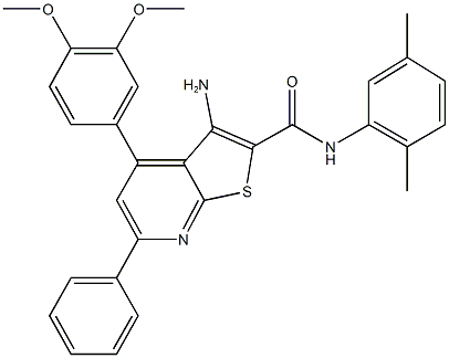 3-amino-4-(3,4-dimethoxyphenyl)-N-(2,5-dimethylphenyl)-6-phenylthieno[2,3-b]pyridine-2-carboxamide 结构式