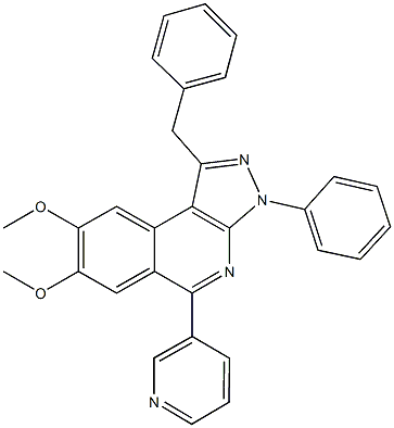 7,8-bis(methyloxy)-3-phenyl-1-(phenylmethyl)-5-pyridin-3-yl-3H-pyrazolo[3,4-c]isoquinoline 结构式