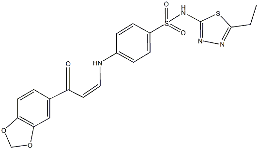 4-{[3-(1,3-benzodioxol-5-yl)-3-oxo-1-propenyl]amino}-N-(5-ethyl-1,3,4-thiadiazol-2-yl)benzenesulfonamide 结构式