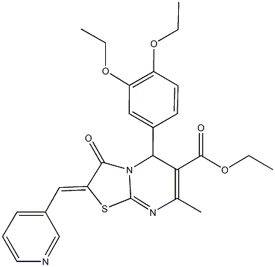 ethyl 5-(3,4-diethoxyphenyl)-7-methyl-3-oxo-2-(3-pyridinylmethylene)-2,3-dihydro-5H-[1,3]thiazolo[3,2-a]pyrimidine-6-carboxylate 结构式