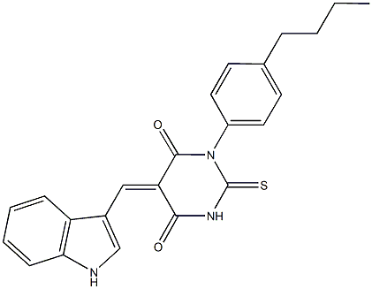 1-(4-butylphenyl)-5-(1H-indol-3-ylmethylene)-2-thioxodihydro-4,6(1H,5H)-pyrimidinedione 结构式