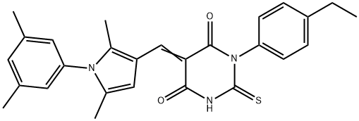 5-{[1-(3,5-dimethylphenyl)-2,5-dimethyl-1H-pyrrol-3-yl]methylene}-1-(4-ethylphenyl)-2-thioxodihydro-4,6(1H,5H)-pyrimidinedione 结构式